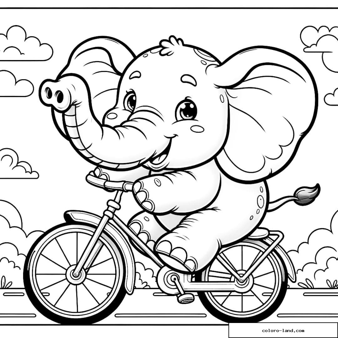 Coloriage d'un éléphant faisant du vélo