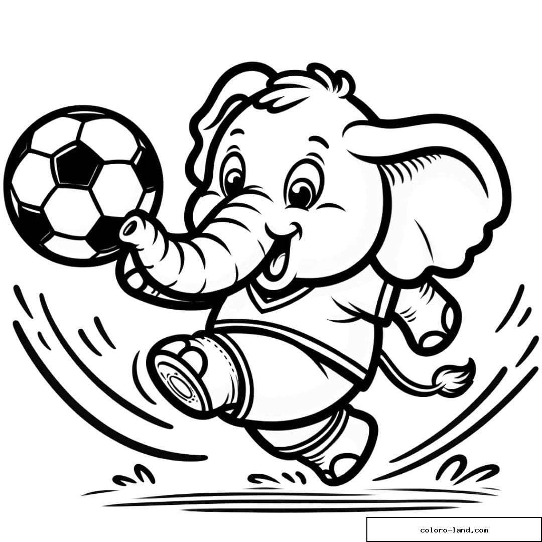Coloriage d'un éléphant jouant au football