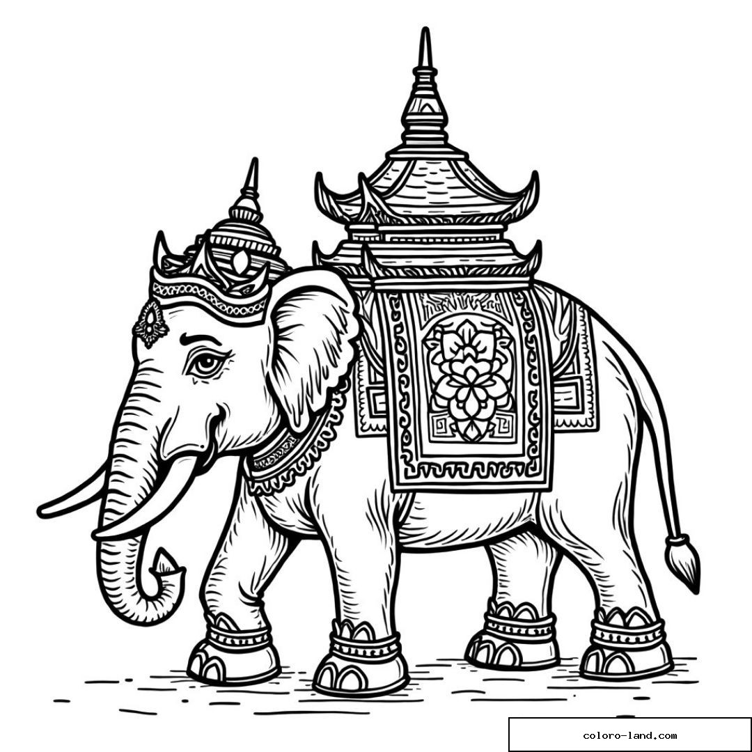 Coloriage d'un éléphant orné avec détails complexes