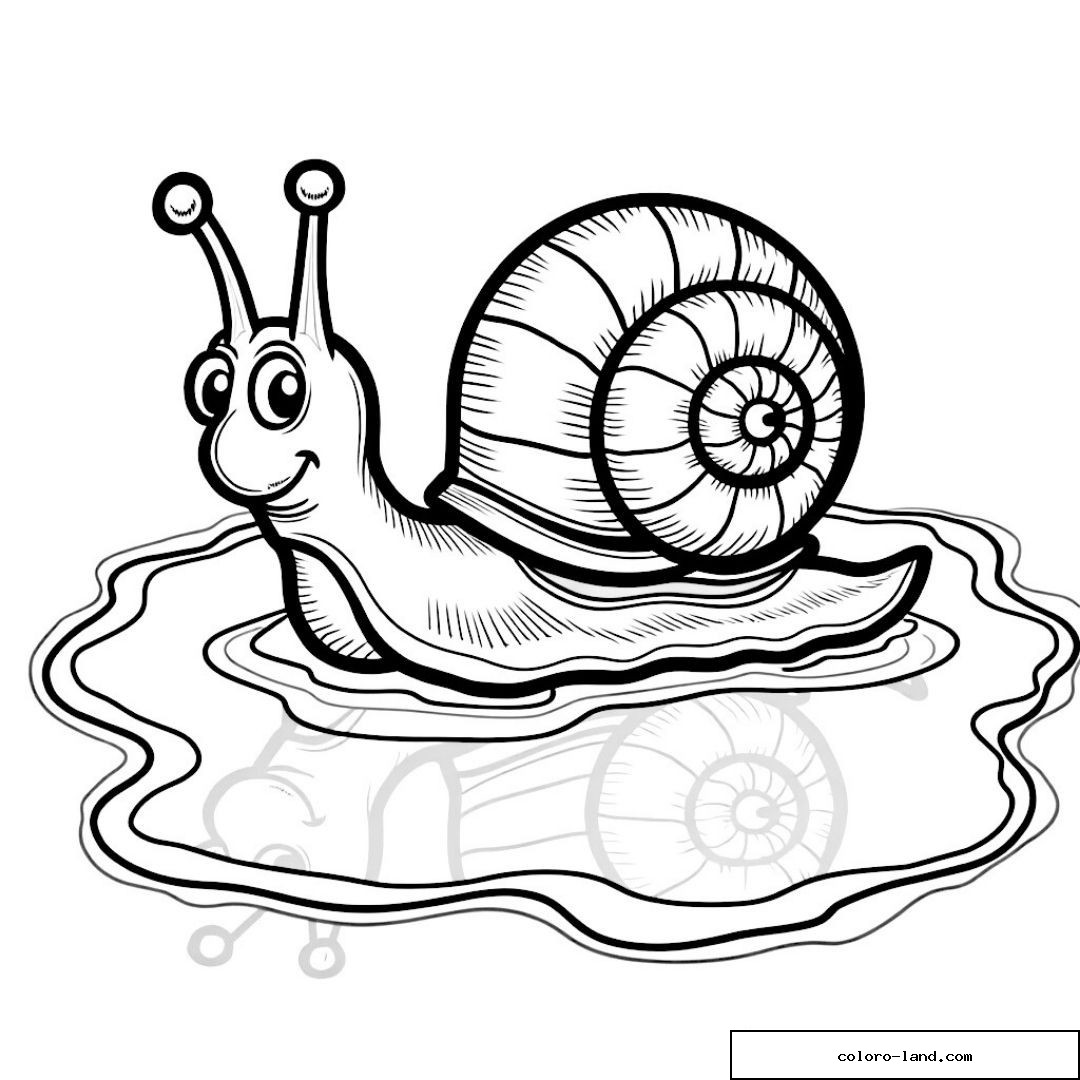 Image d'un escargot mignon sur une flaque avec reflets