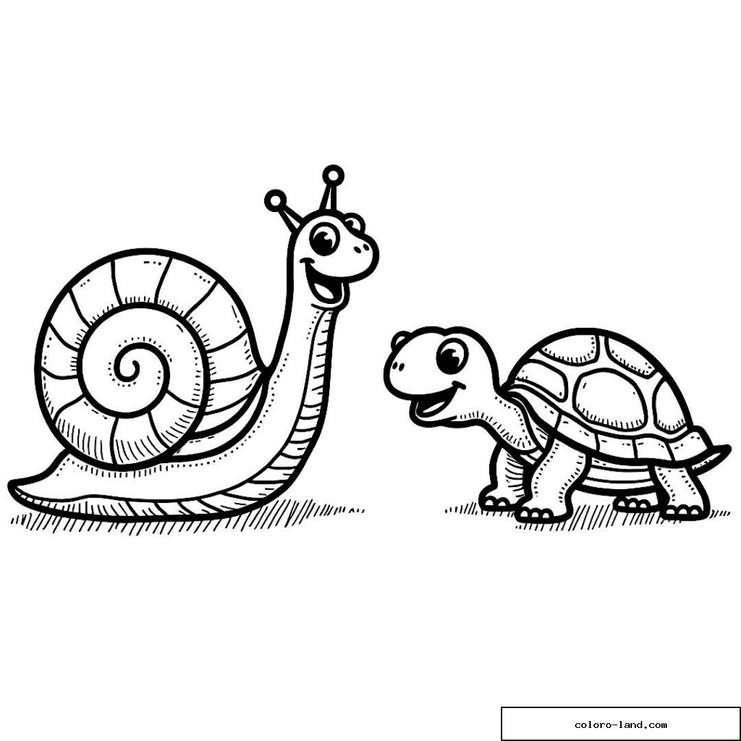 Dessin d'un escargot et d'une tortue à colorier
