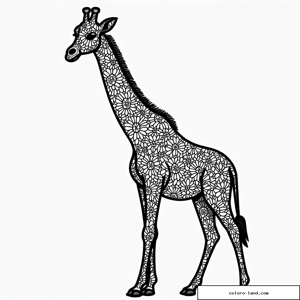 Giraffe mit vollständig blütenbedecktem Körper