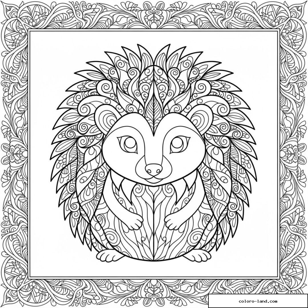 Illustration d’un hérisson floral ornée de motifs complexes pour le coloriage anti-stress.