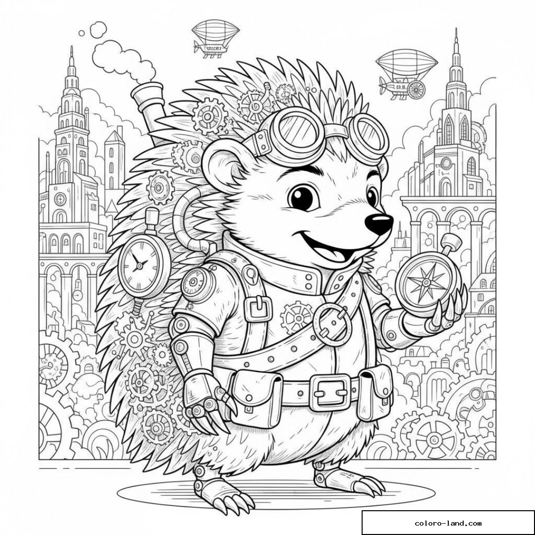 Hérisson steampunk avec lunettes et engrenages