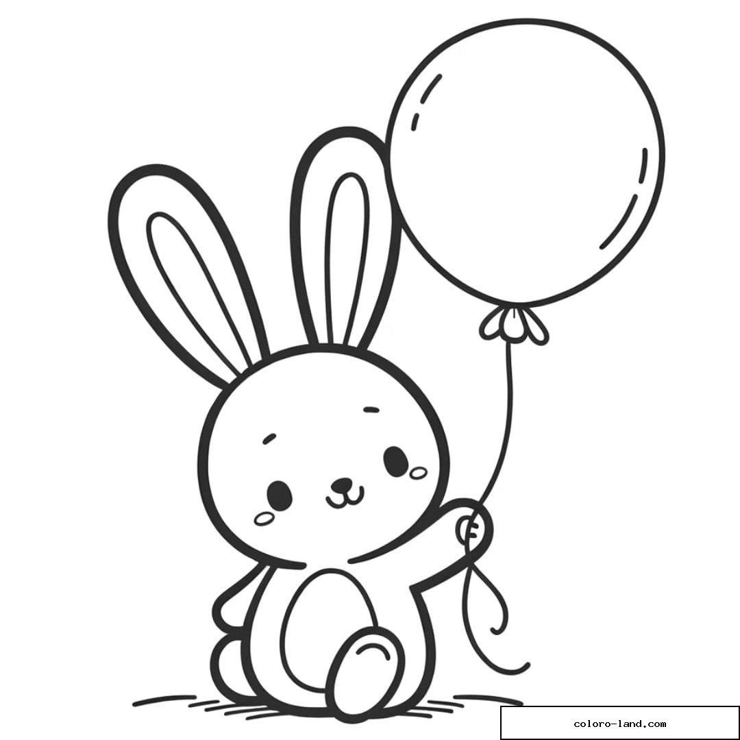 Coloriage d'un lapin avec un grand ballon pour enfants de maternelle