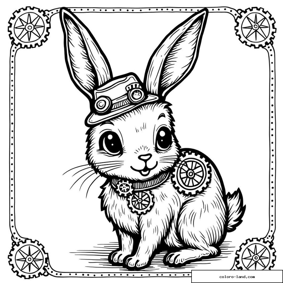 Lapin steampunk avec engrenages et chapeau