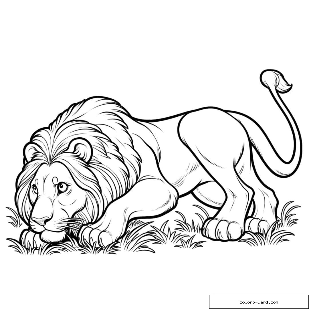 Dessin à colorier de lion à la chasse