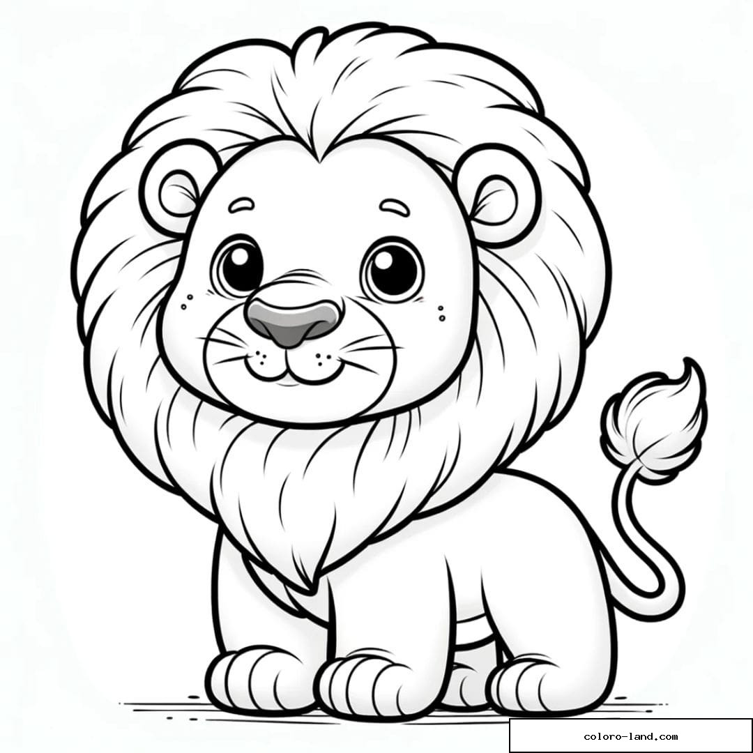Dessin à colorier de lion amical pour maternelle