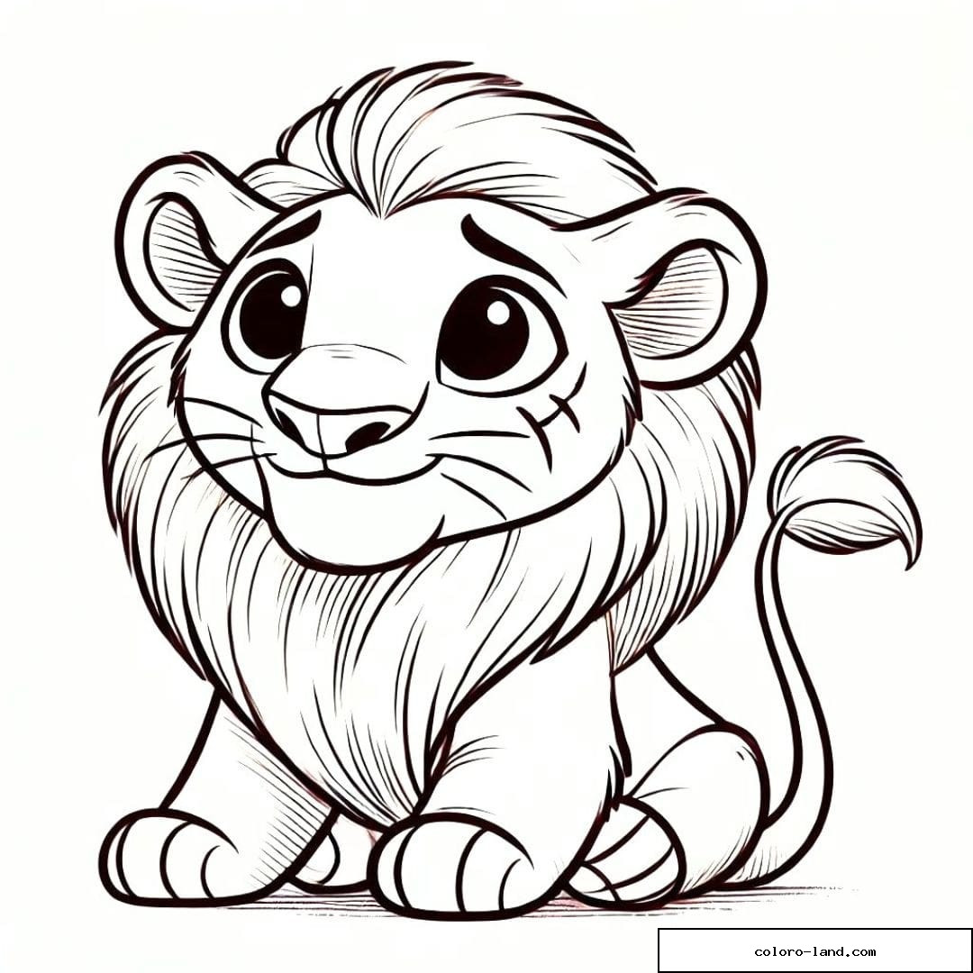 Dessin à colorier de lion avec une cicatrice sur le visage pour enfants