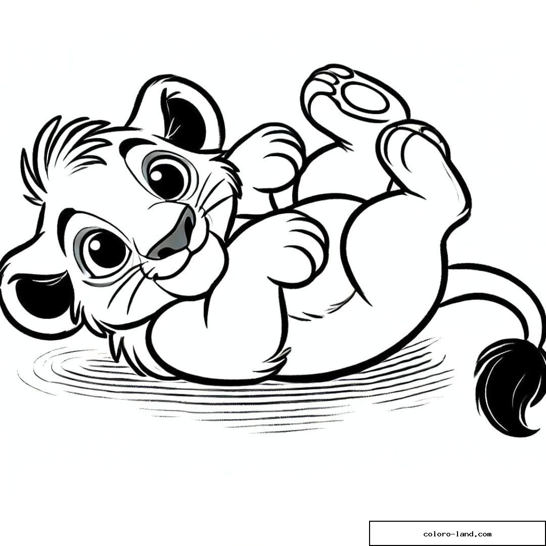 Dessin à colorier de lion couché sur le dos pour enfants