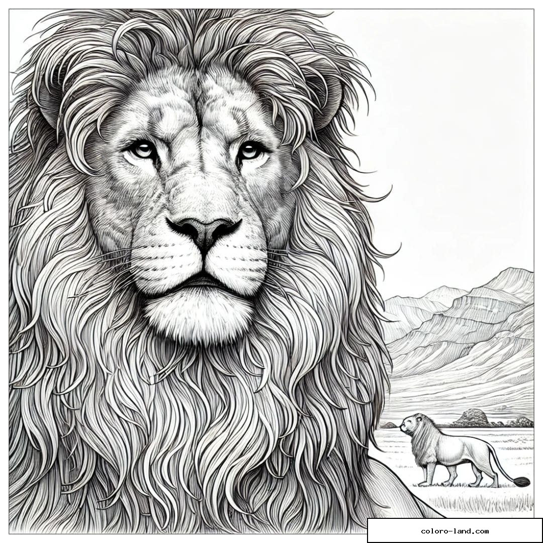 Coloriage lion réaliste et complexe pour adulte, dessin lion à imprimer, coloriage pour adulte