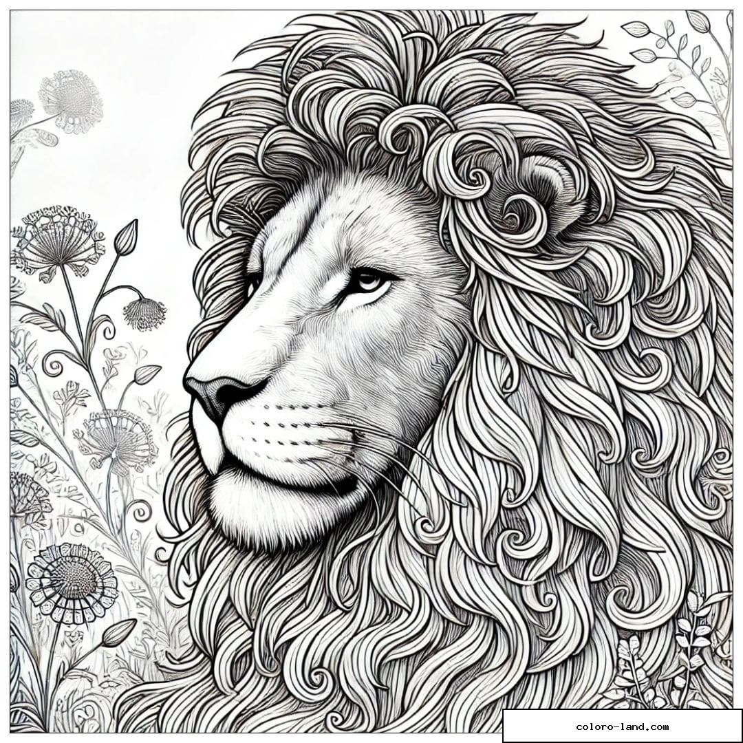Coloriage lion réaliste pour adulte, dessin lion à imprimer, coloriage pour adulte
