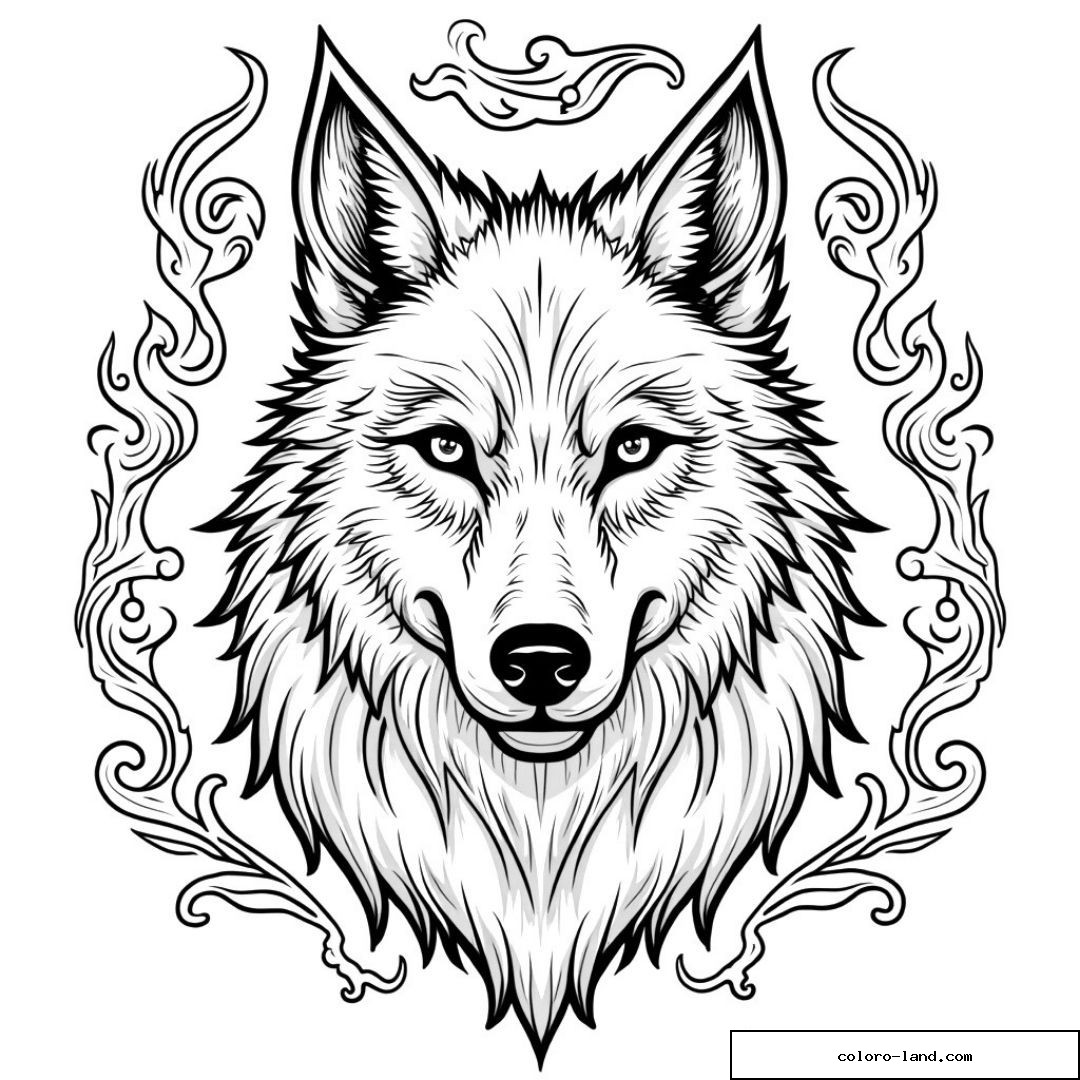 Illustration de loup avec détails ornementaux