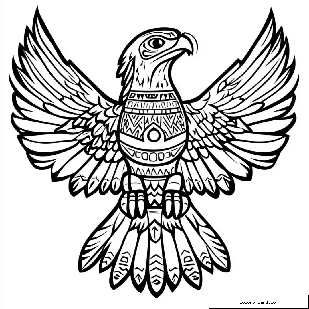 Dessin détaillé d'un aigle avec des motifs tribaux.