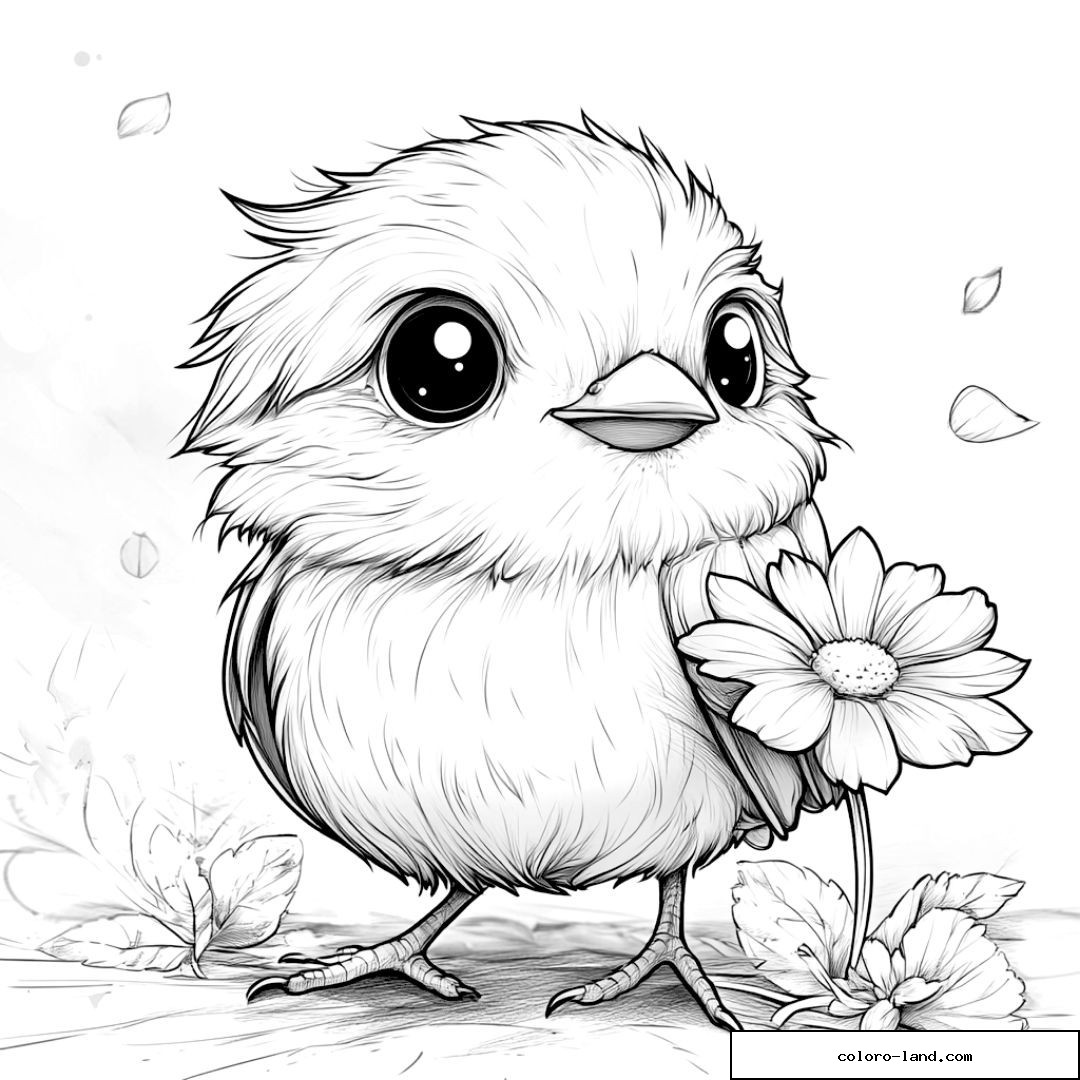 Dessin d'un oiseau mignon tenant une fleur