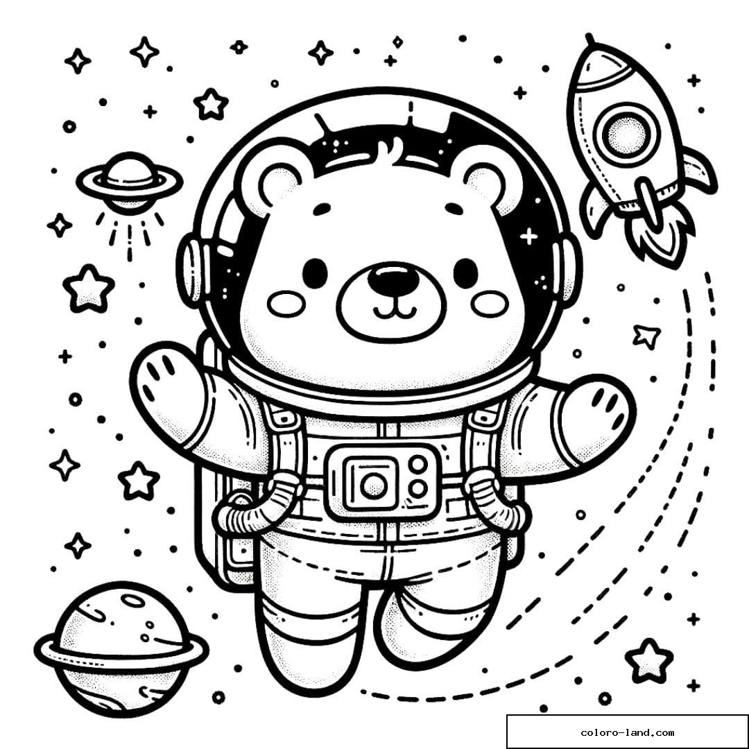 Coloriage d'un ours astronaute pour enfants