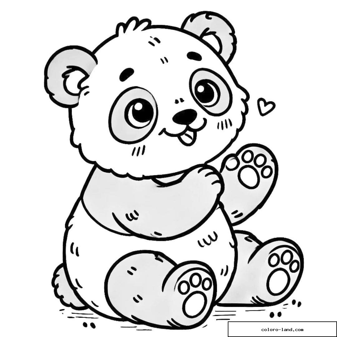 Dessin à colorier d'un bébé panda assis, tapant des pattes et souriant.