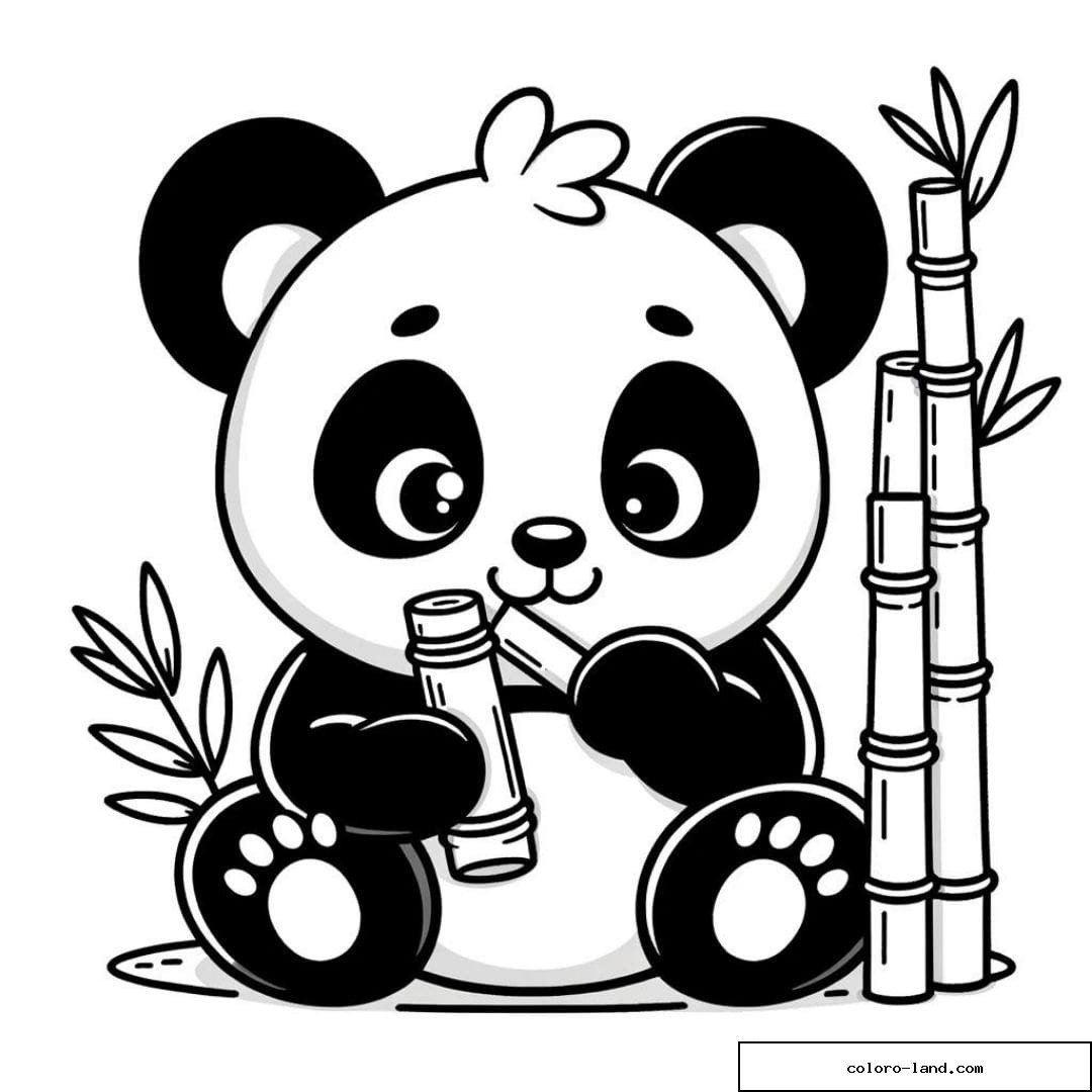 Coloriage d'un panda mangeant du bambou à imprimer