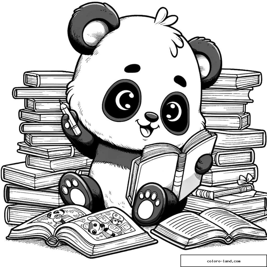 Panda apprenant à lire des livres illustrés à colorier