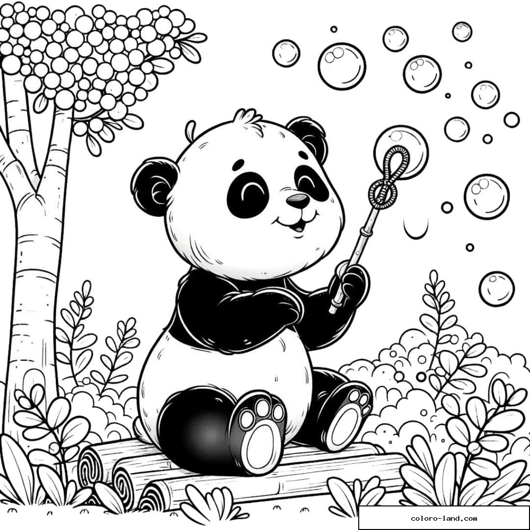 Dessin de panda faisant des bulles à colorier