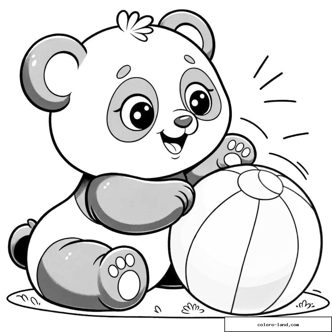 Dessin à imprimer d'un panda jouant avec un ballon