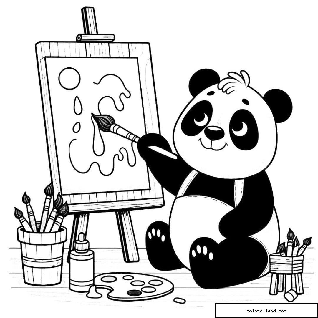 Dessin à colorier d'un panda peignant avec ses pattes