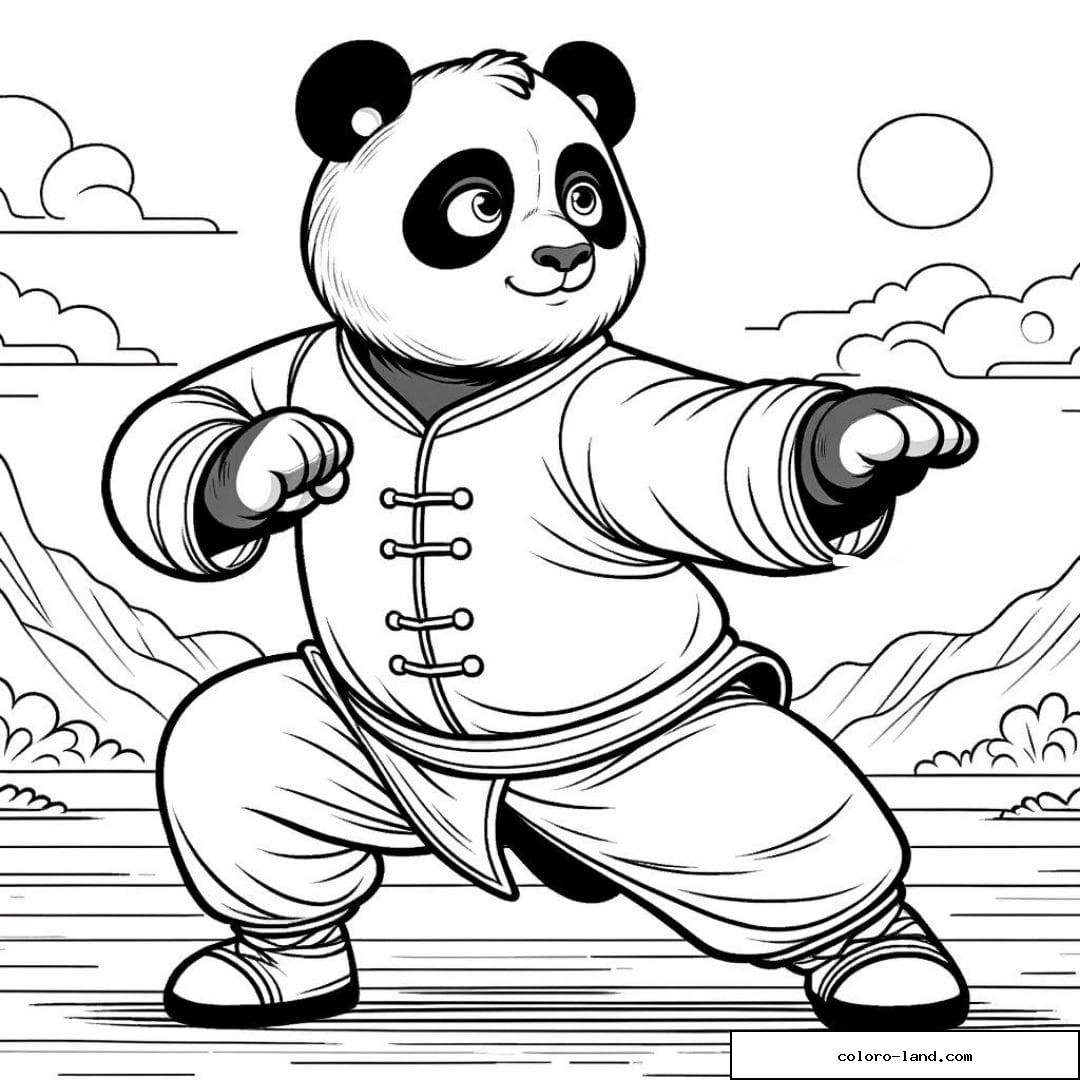 Panda pratiquant le kung-fu à colorier