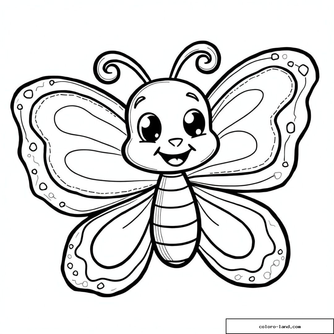 Papillon mignon avec grands yeux et ailes détaillées à colorier.