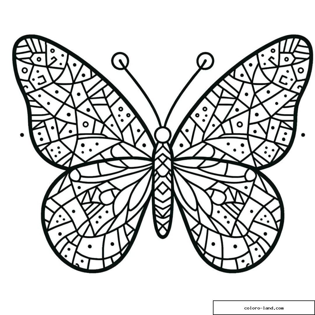 Papillon avec ailes en mosaïque à colorier.