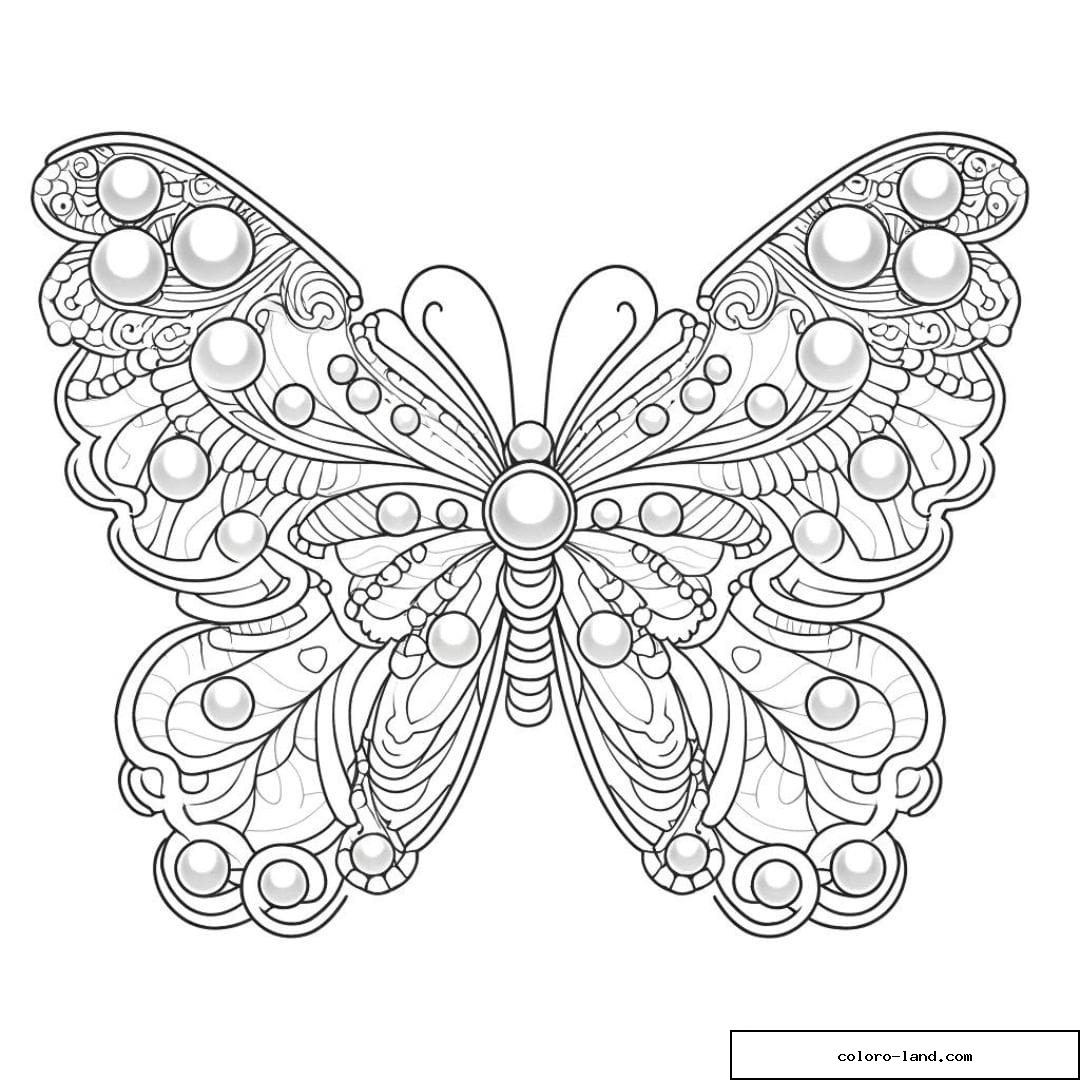 Papillon avec ailes ornées de perles à colorier.