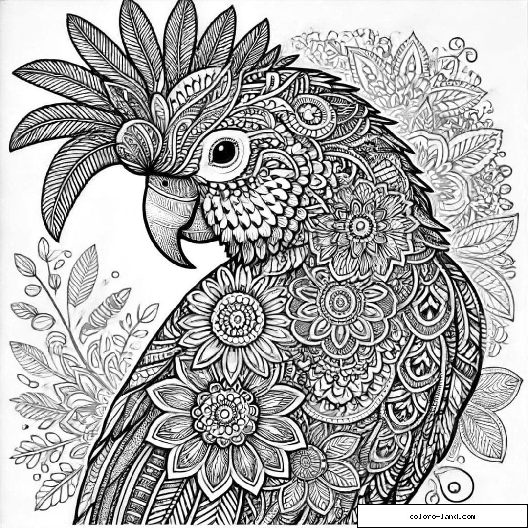 Coloriage perroquet mandala floral
