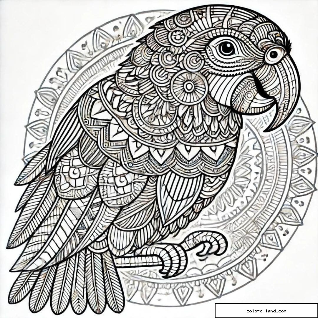 Coloriage perroquet mandala géométrique