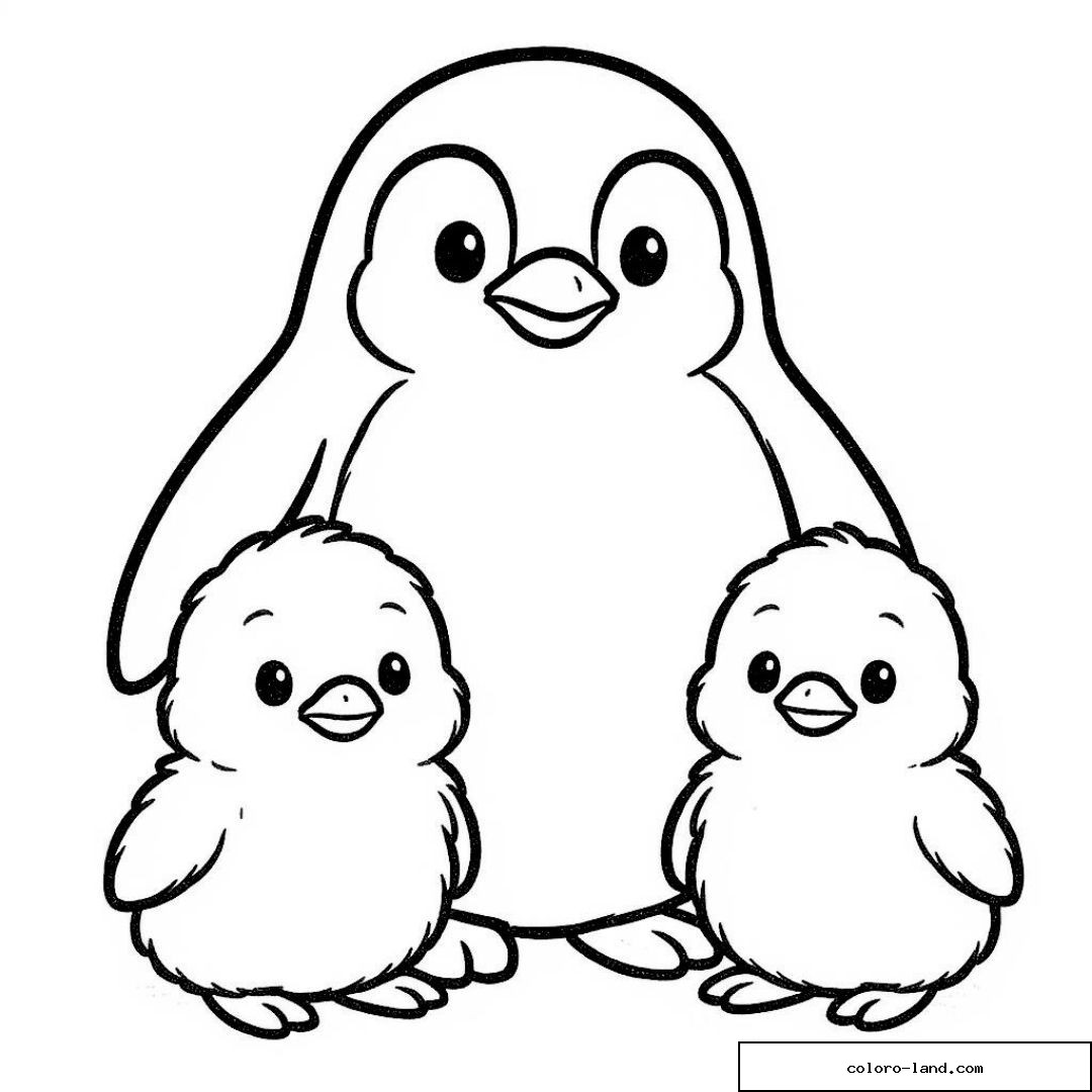 Pingouin et bébés mignons à colorier pour enfants