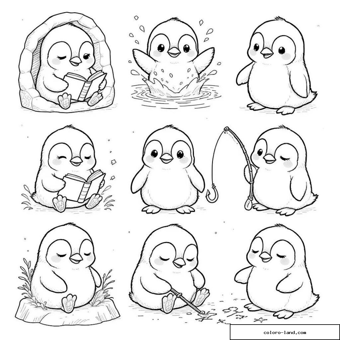 Petits pingouins adorables lisant