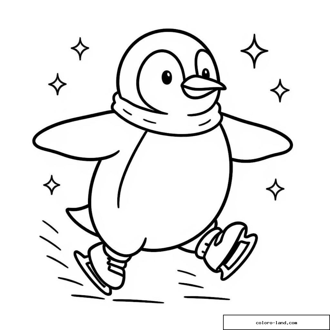 Image d'un pingouin en écharpe patinant sur la glace