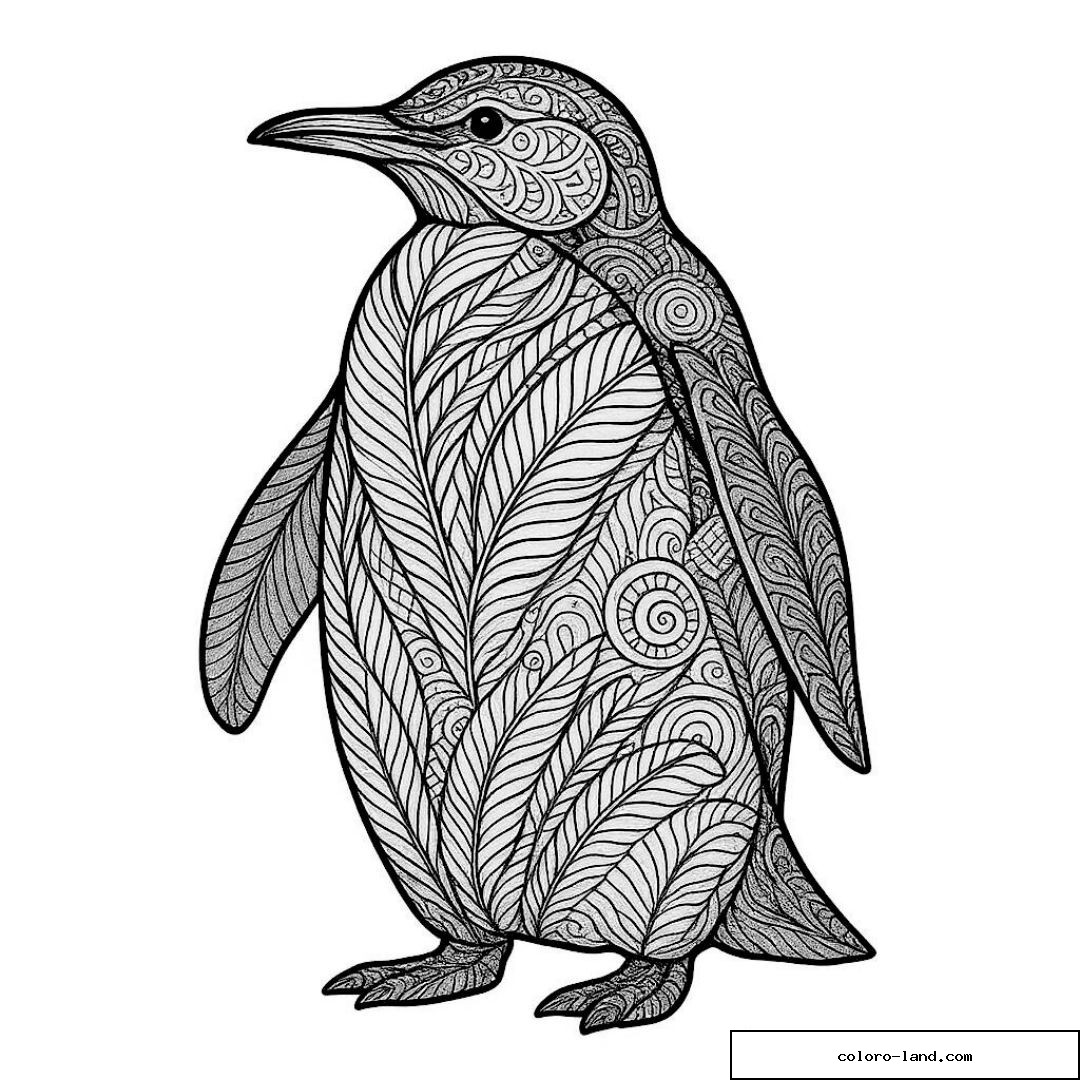 Coloriage d'un pingouin mandala détaillé et relaxant.
