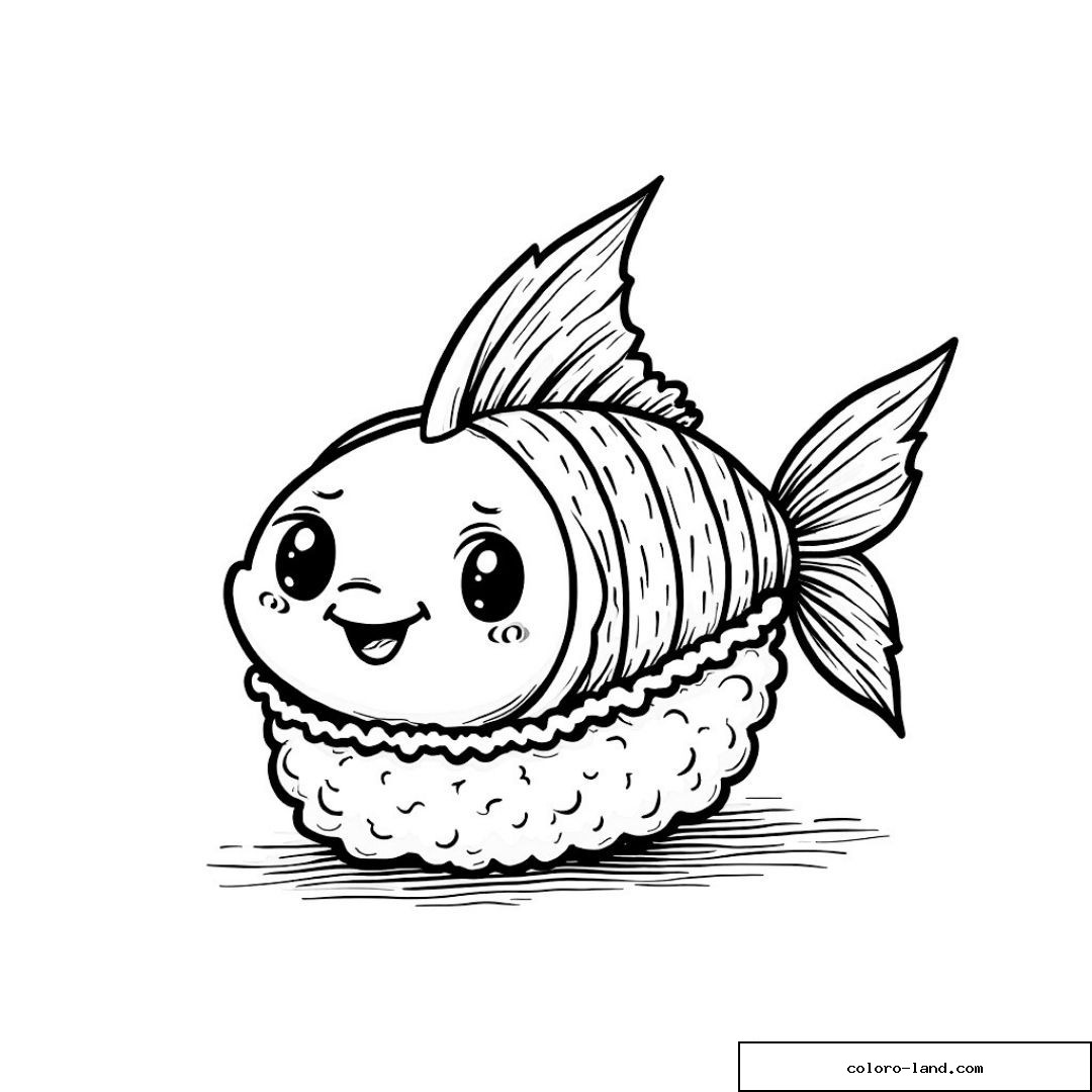 Sushi poisson kawaii avec sourire