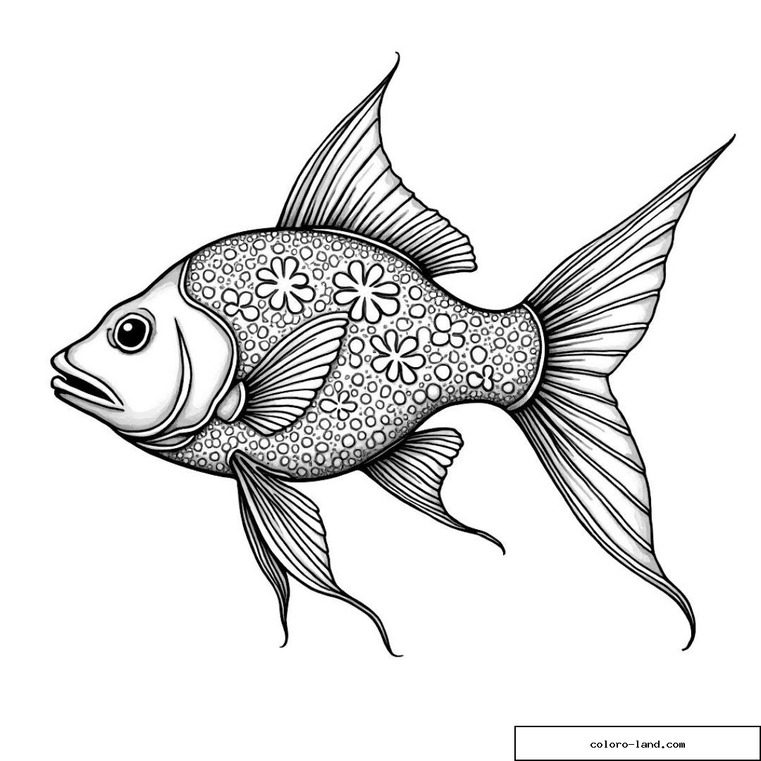 Dessin de poisson avec motifs floraux détaillés