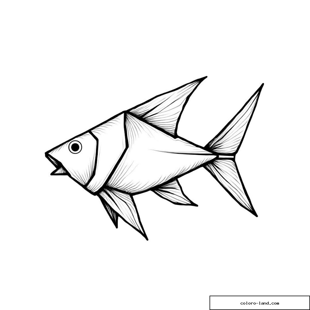 Poisson origami noir et blanc à colorier pour enfants et adultes