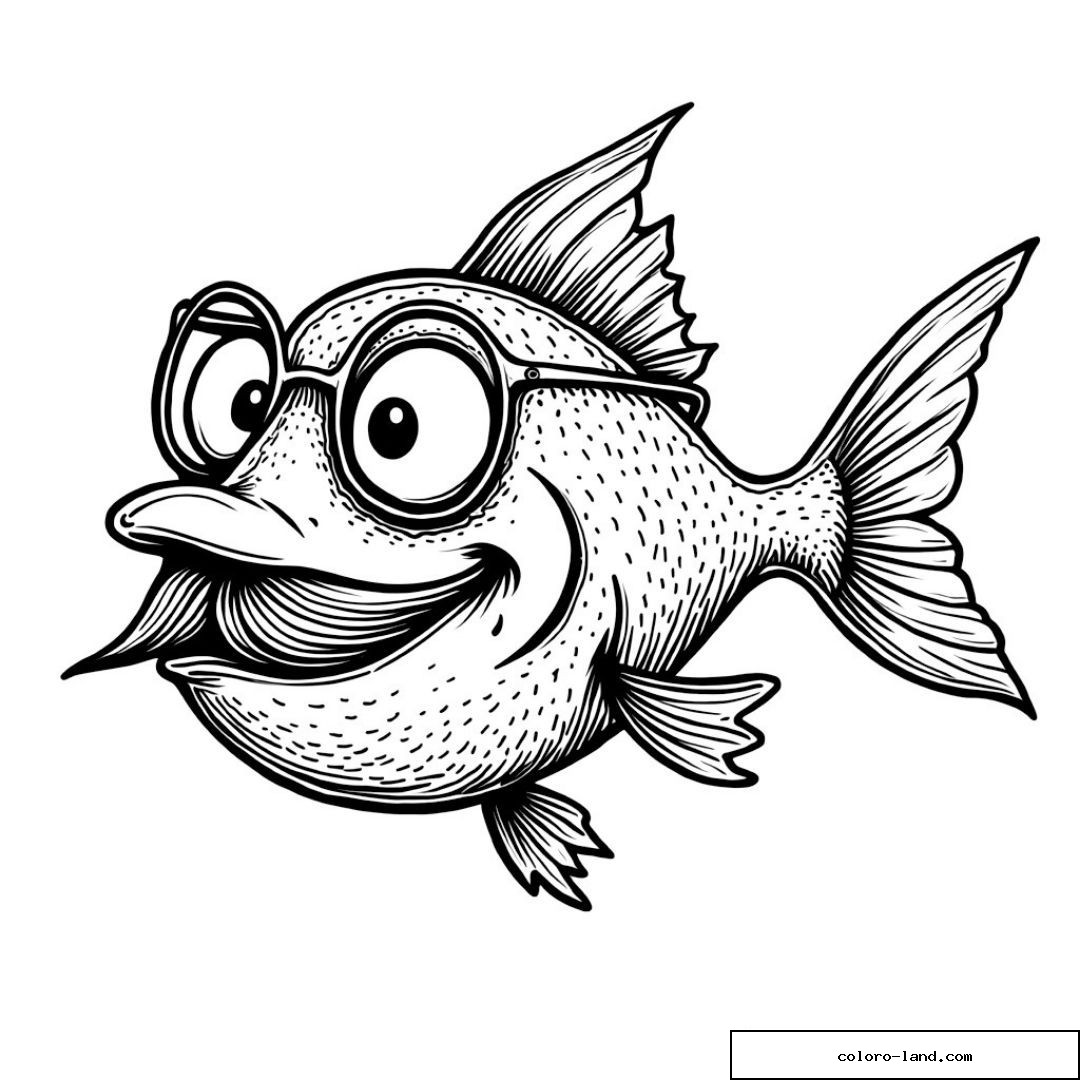 Poisson cartoon portant des lunettes