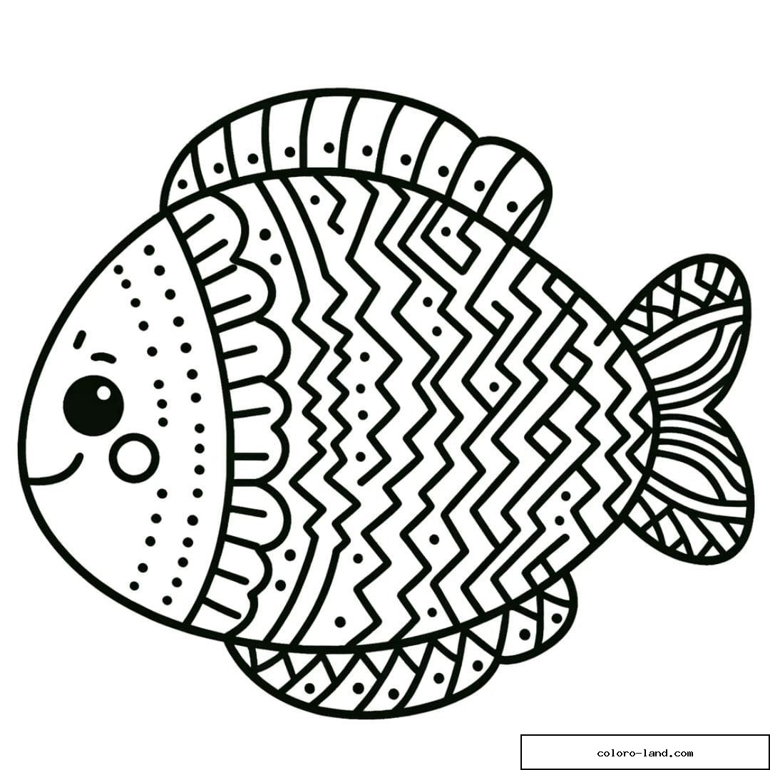Poisson avec motifs zigzag à colorier