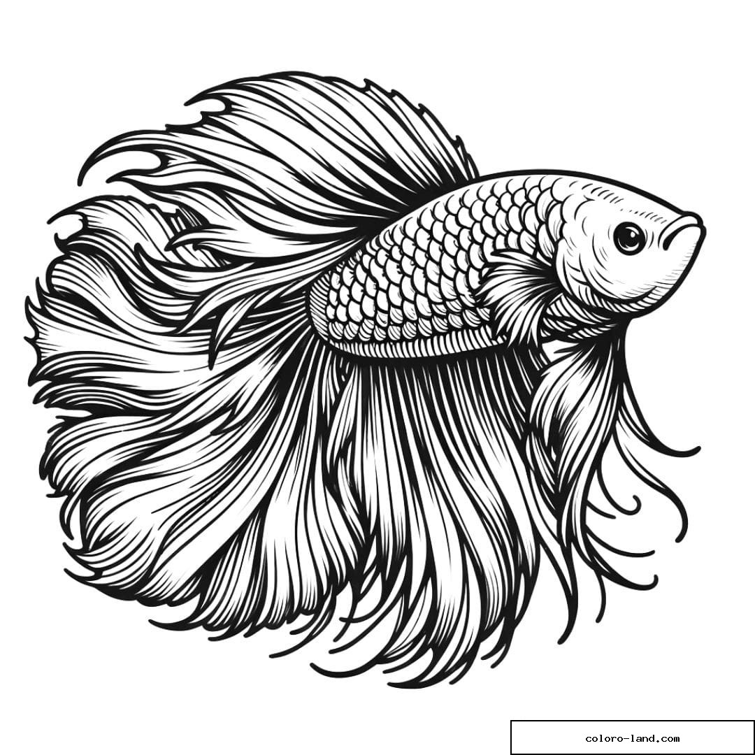 Poisson-betta aux longues nageoires à colorier