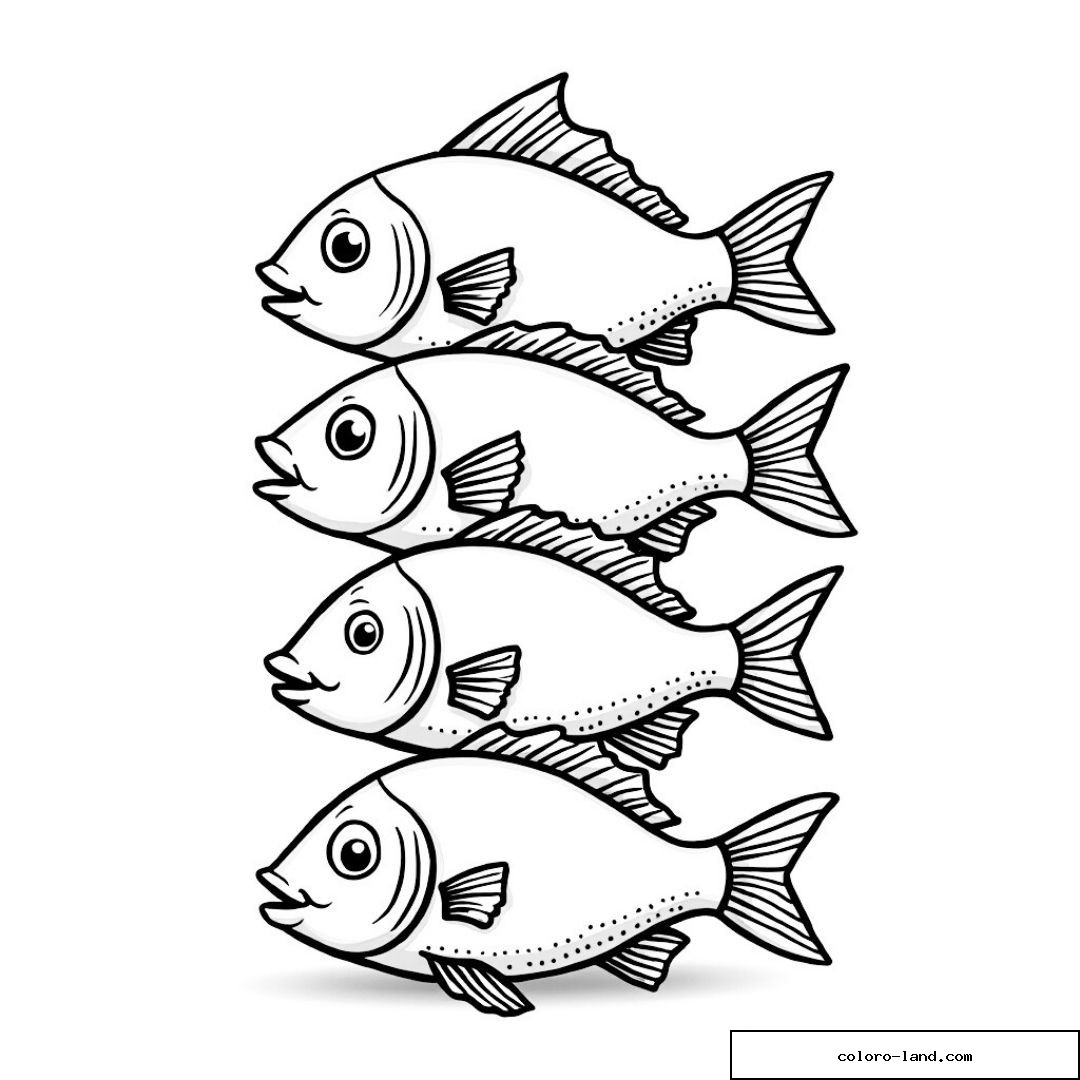 Quatre poissons mignons empilés à colorier