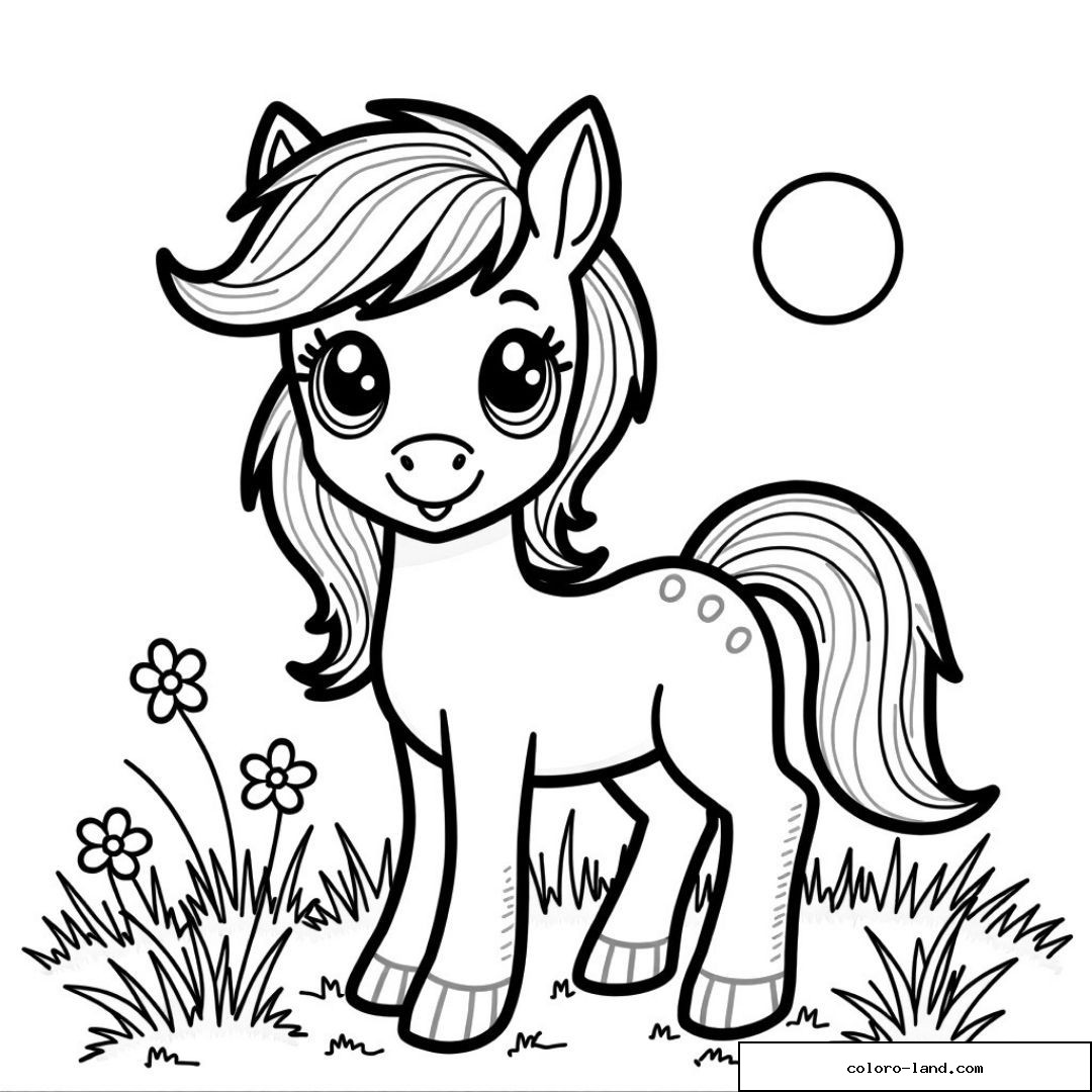 Dessin à colorier d'un poney mignon