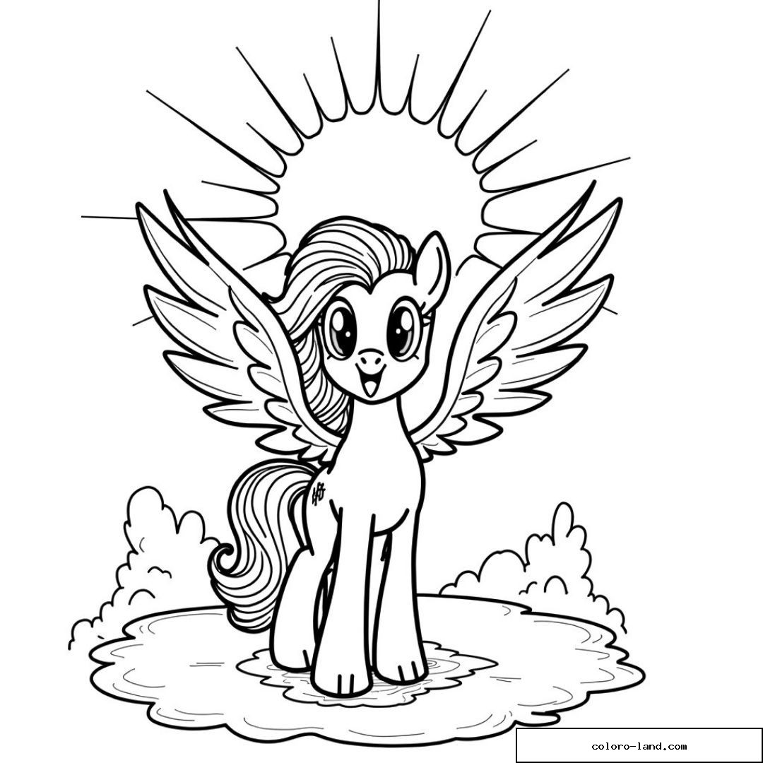 Poney magique ailé sous un soleil brillant