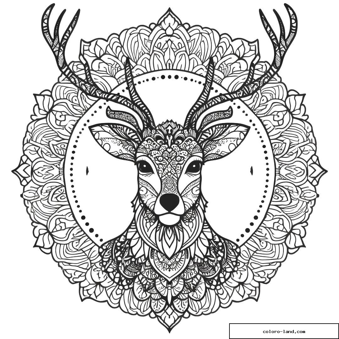 Dessin à colorier mandala adulte cerf