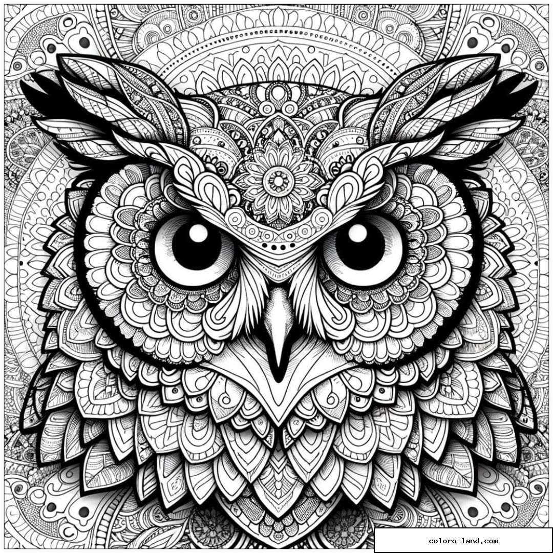 Dessin à colorier mandala adulte hibou