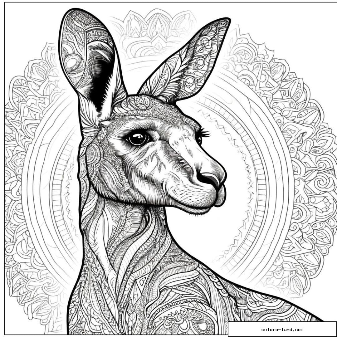 Dessin à colorier mandala adulte kangourou