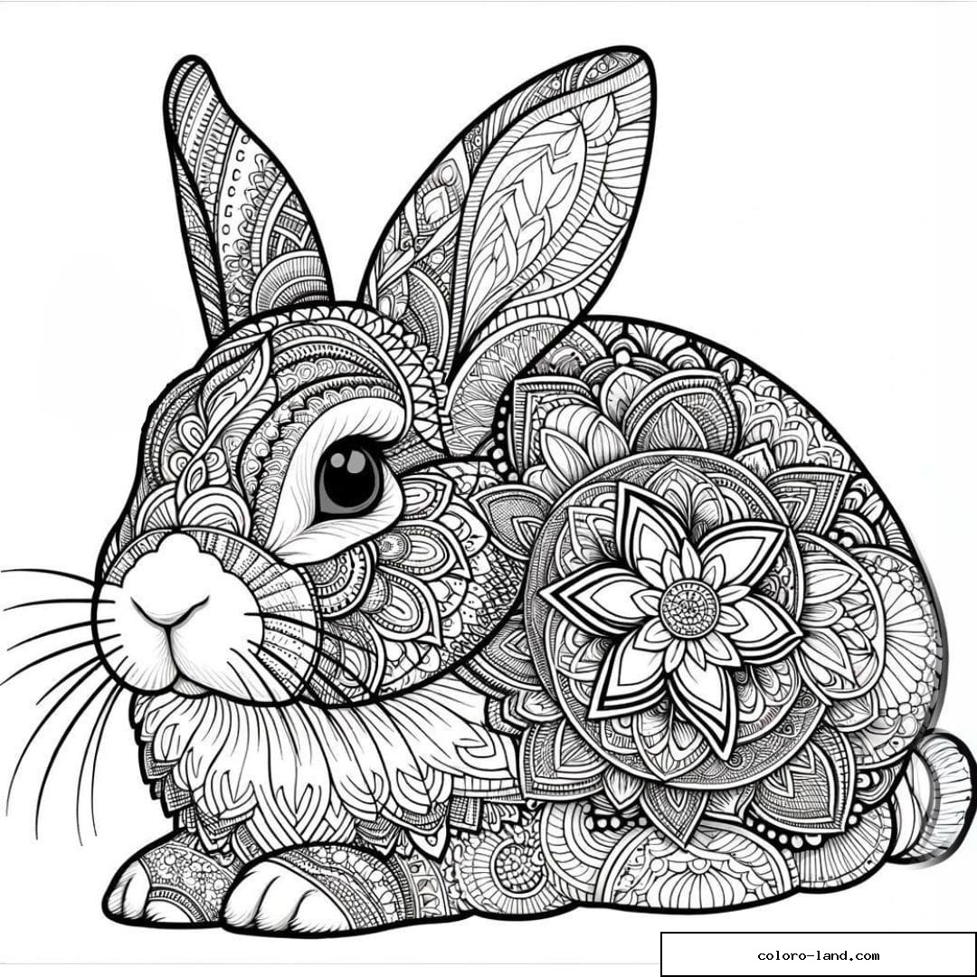 Dessin à colorier mandala adulte lapin