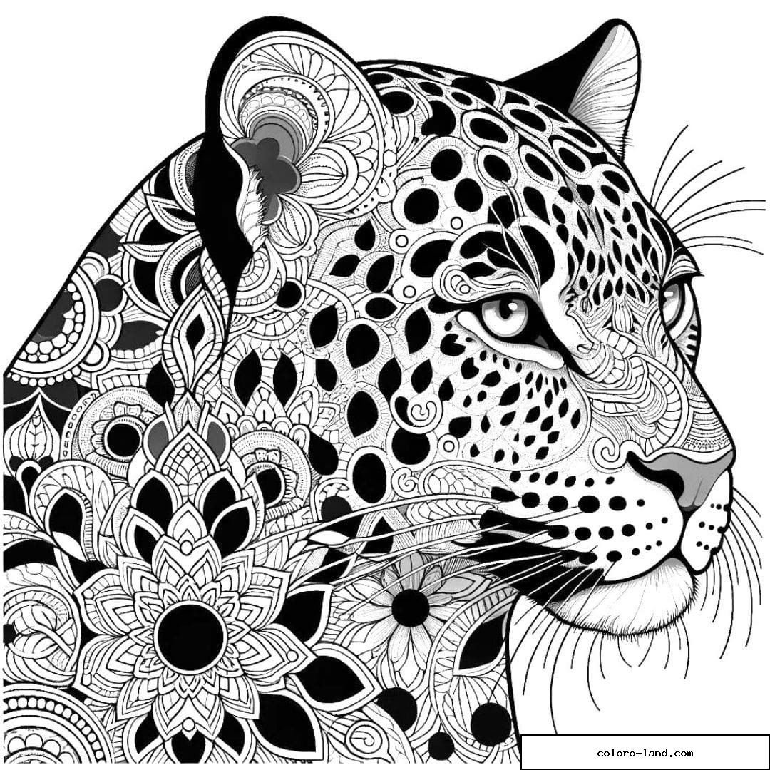 Dessin à colorier mandala adulte léopard